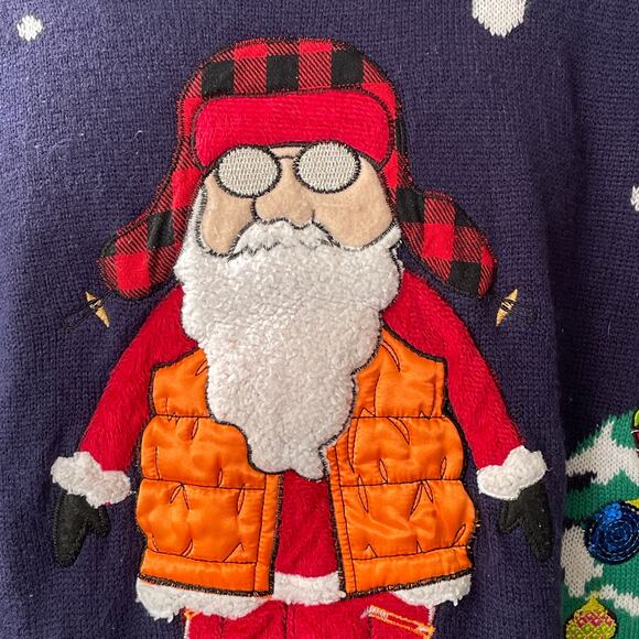 Jolly Sweaters Happy Hunting Santa Claus Ugly Christmas Sweater Size Large - Picture 2 of 5